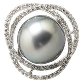 K18WG ホワイトゴールド 黒蝶真珠13.8mm ダイヤ0.75ct リング 指輪 レディース 10.5号 【中古】